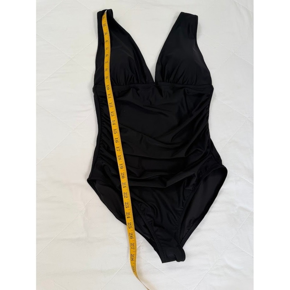 J.Crew Ruched V-Neck One-Piece Swimsuit Black NWT Womens Large - Picture 4 of 8